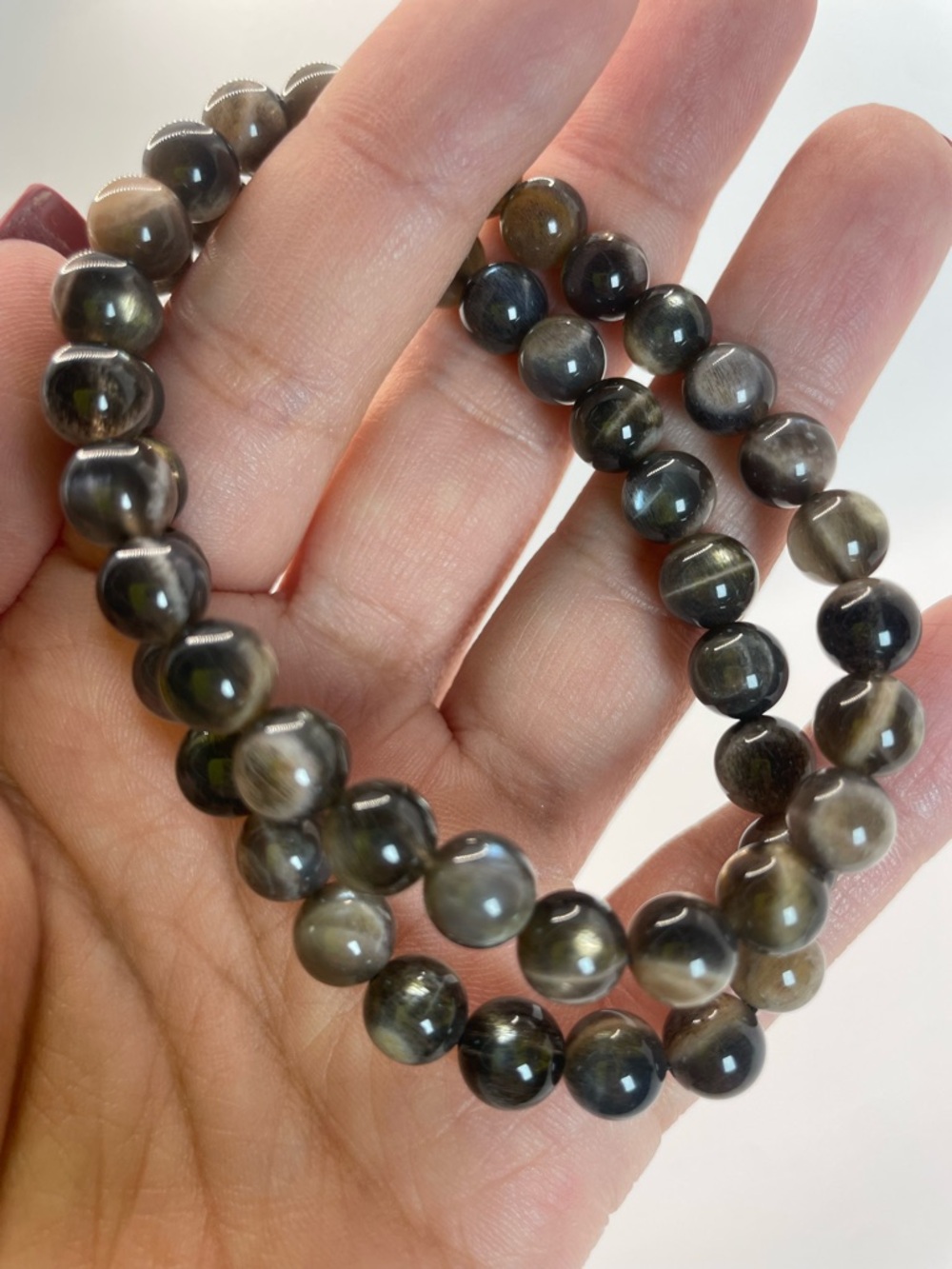 ONE High Quality Skeletal Moonstone Sunstone Bead Stretch Bracelet - 7mm (0123)